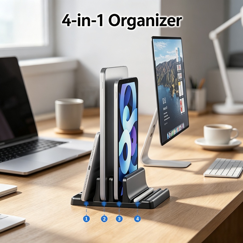 Laptop Stand Riser - Vertikaler Laptop-Ständer, Multi-Slot-Notebook-Aufbewahrungshalter, platzsparender Desktop-Organizer für