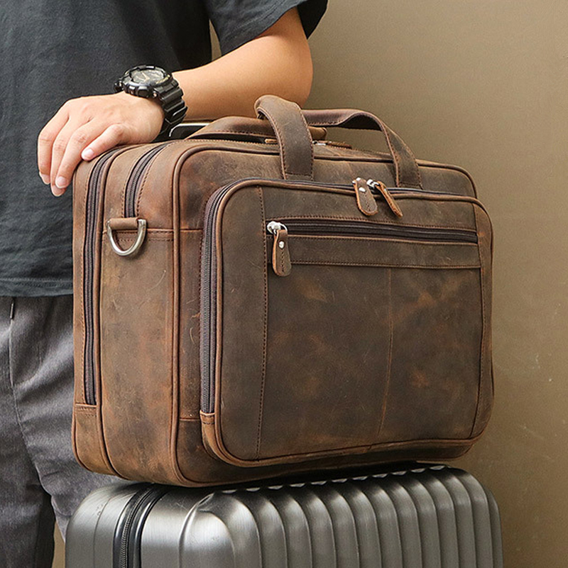 Laptop Accessories Must Have - Hochwertige Echtleder-Aktentasche für Herren, Business-Tasche aus